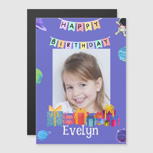 Tarjeta de cumpleaños con nombre de astronauta azu (Anverso/Reverso)