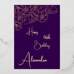 Tarjeta de cumpleaños con nombre Purple & Gold per