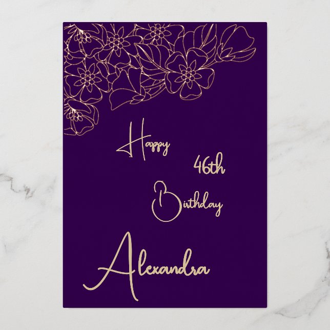 Tarjeta de cumpleaños con nombre Purple & Gold per (Anverso)