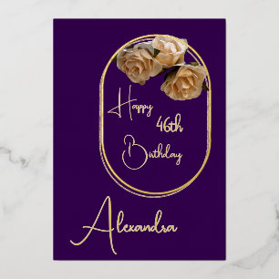Tarjeta de cumpleaños con nombre Purple & Gold per