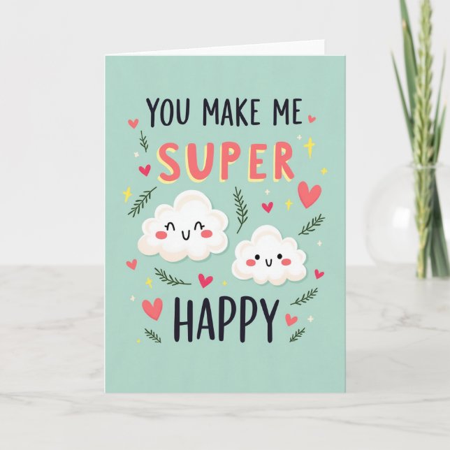 Tarjeta de cumpleaños con nubes sonrientes alegres (Anverso)