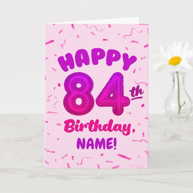 Tarjeta de cumpleaños con número de globo 84 y nom (Planta pequeña)