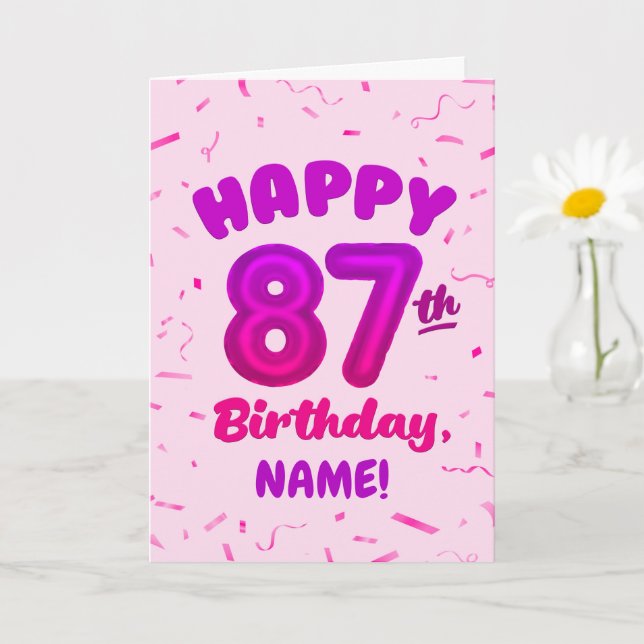 Tarjeta de cumpleaños con número de globo 87 y nom (Planta pequeña)
