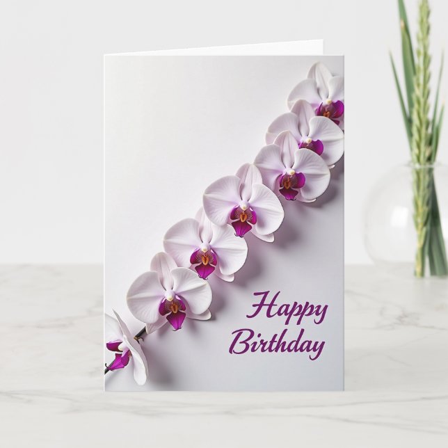 Tarjeta de Cumpleaños con Orquídeas en Flor (Anverso)