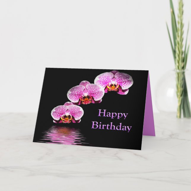 Tarjeta de cumpleaños con orquídeas púrpuras (Anverso)