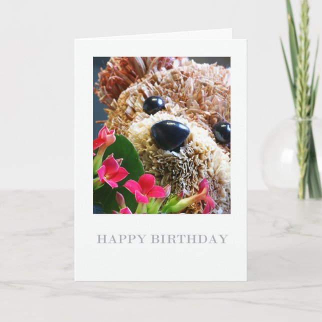 Tarjeta De Cumpleaños Con Oso De Teddy Y Flores (Anverso)
