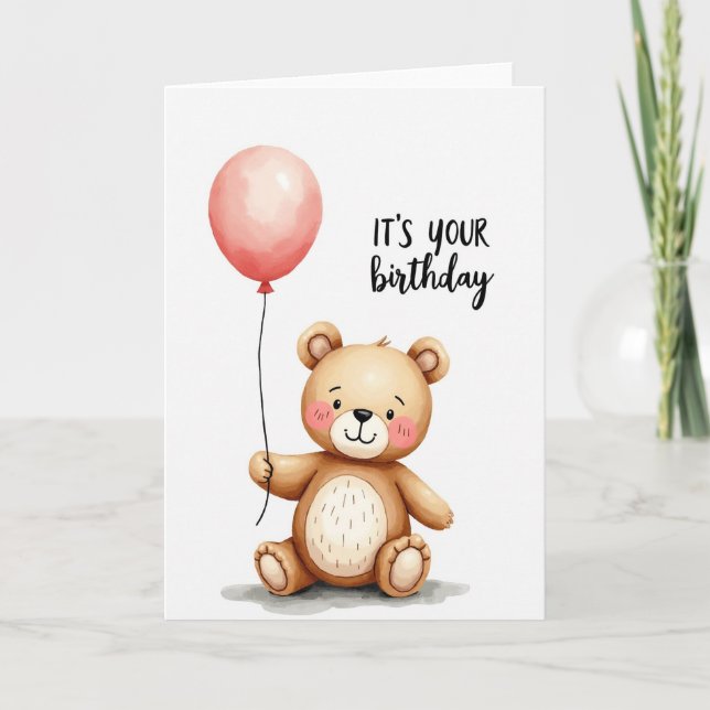 Tarjeta de cumpleaños con oso y globo aerostático  (Anverso)