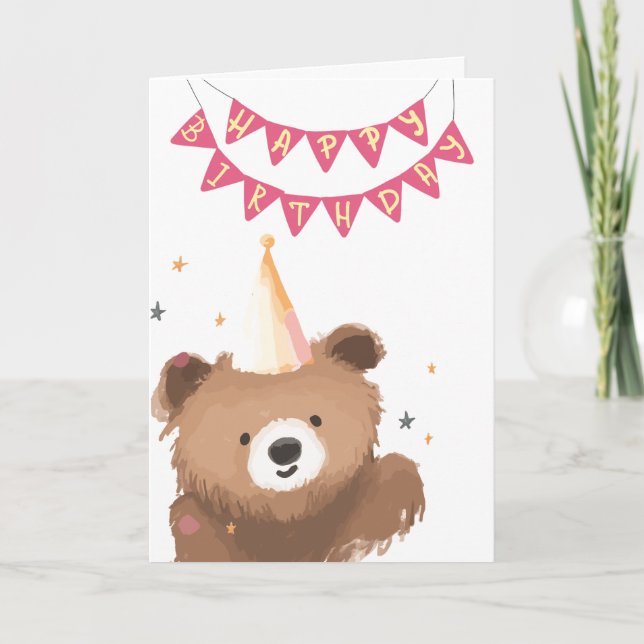 Tarjeta de cumpleaños con osos de acuarela lindos (Anverso)