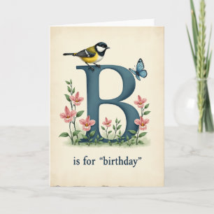 Tarjeta de cumpleaños con pájaro inicial azul turq