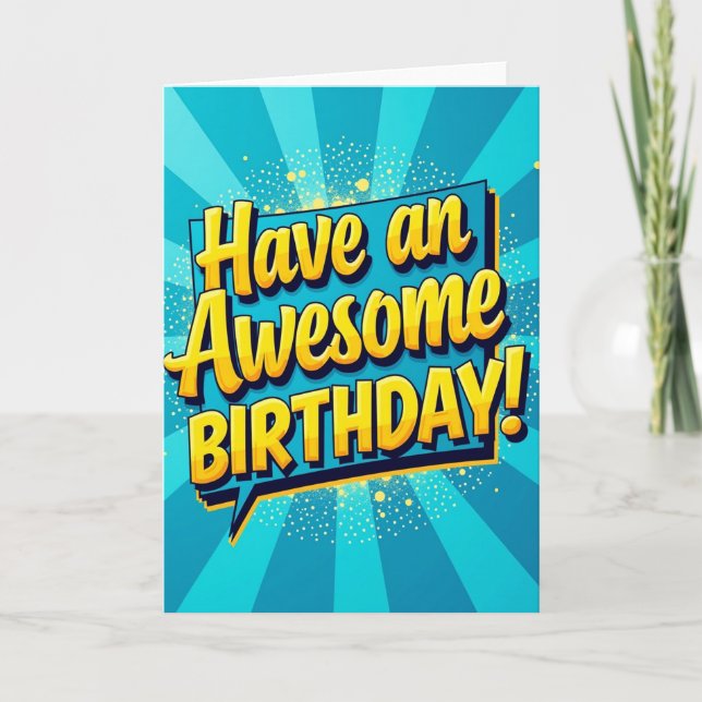 Tarjeta de cumpleaños con pancarta azul festiva (Anverso)