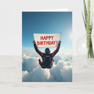 Tarjeta de cumpleaños con pancarta en el cielo