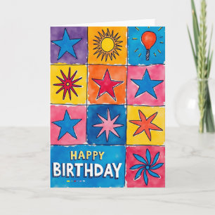 Tarjeta de cumpleaños con panel festivo