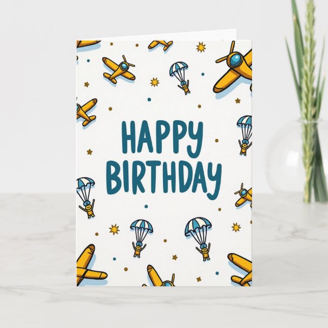 Tarjeta de cumpleaños con paracaídas caprichosos (Anverso)