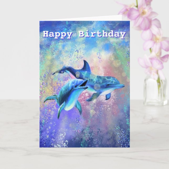 Tarjeta de cumpleaños con pareja de delfines felic (Orquídea)
