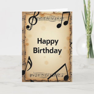 Tarjeta de cumpleaños con partitura musical vintag