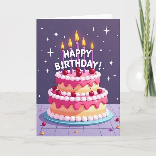 Tarjeta de cumpleaños con pastel alegre (Anverso)