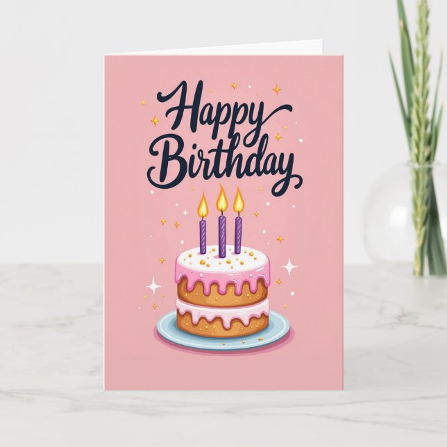 Tarjeta de Cumpleaños con Pastel Caprichoso (Anverso)