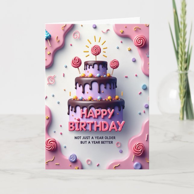 Tarjeta de cumpleaños con pastel de bengalas (Anverso)