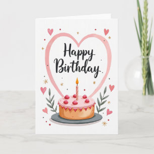 Tarjeta de cumpleaños con pastel de corazón