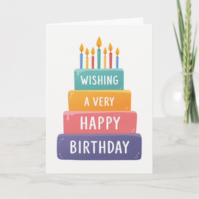 Tarjeta de cumpleaños con pastel de varios pisos (Anverso)