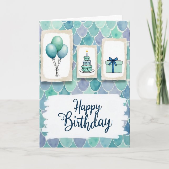 Tarjeta de cumpleaños con pastel de viñeta (Anverso)