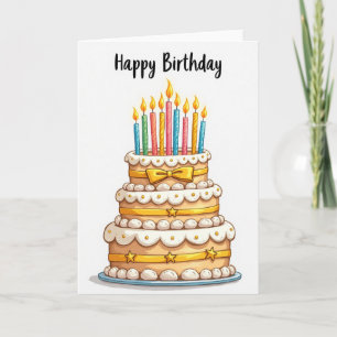 Tarjeta de Cumpleaños con Pastel Dorado