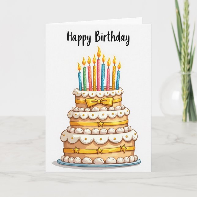 Tarjeta de Cumpleaños con Pastel Dorado (Anverso)