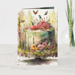 Tarjeta de cumpleaños con pastel fabuloso en el bo
