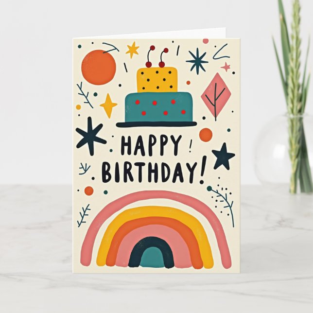 Tarjeta de cumpleaños con pastel gráfico (Anverso)