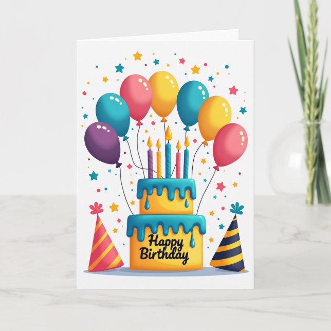 Tarjeta de cumpleaños con pastel iluminado con vel (Anverso)