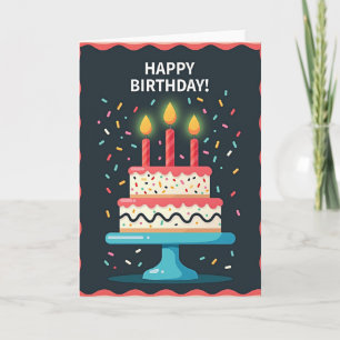 Tarjeta de cumpleaños con pastel salpicado