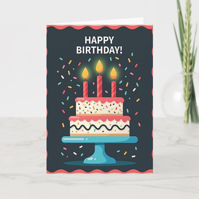 Tarjeta de cumpleaños con pastel salpicado (Anverso)
