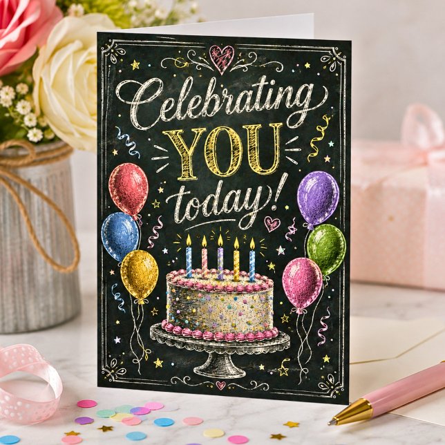 Tarjeta de cumpleaños con pastel y globos rústicos (Subido por el creador)