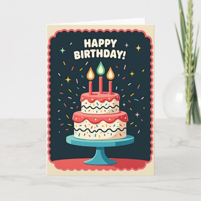 Tarjeta de cumpleaños con pastel y sprinkles (Anverso)