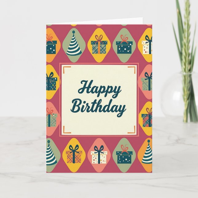 Tarjeta de cumpleaños con patrón alegre (Anverso)