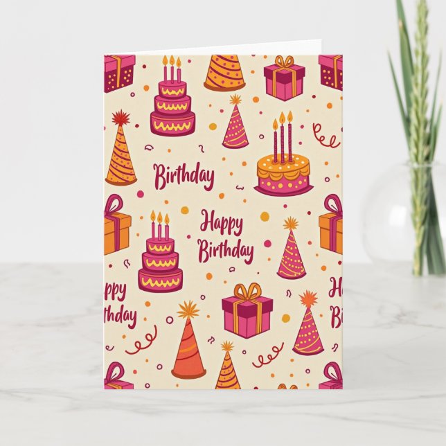 Tarjeta de cumpleaños con patrón alegre (Anverso)