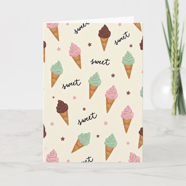 Tarjeta de cumpleaños con patrón de helado (Anverso)