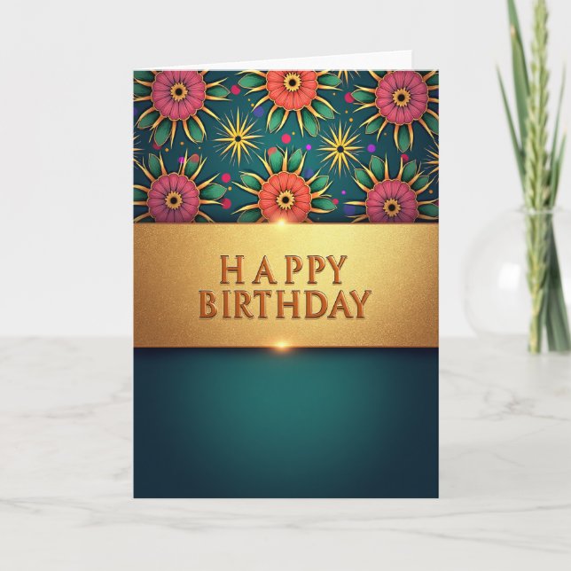 Tarjeta de cumpleaños con patrón elegante (Anverso)