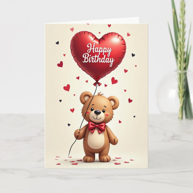 Tarjeta de cumpleaños con peluche alegre (Anverso)