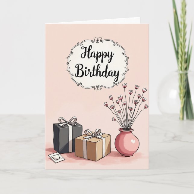Tarjeta de cumpleaños con pergamino alegre (Anverso)