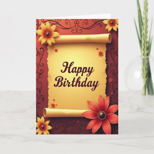 Tarjeta de cumpleaños con pergamino cálido