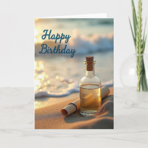 Tarjeta de cumpleaños con pergamino en botella