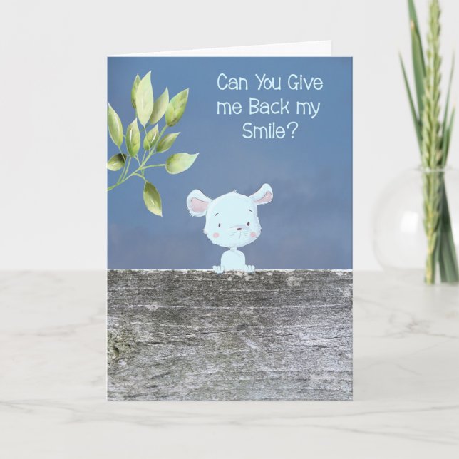 Tarjeta de cumpleaños con perro azul que perdió la (Anverso)