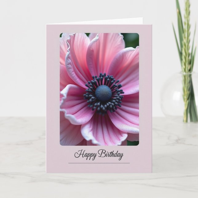 Tarjeta de cumpleaños con pétalo rosado (Anverso)