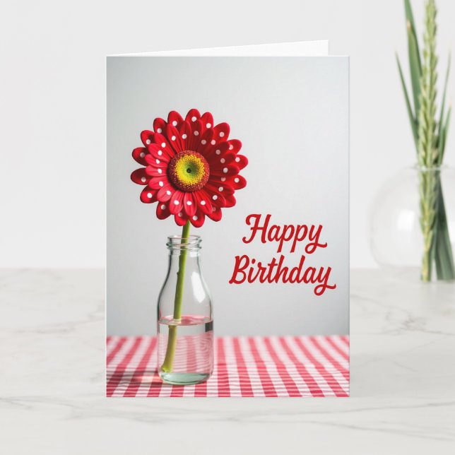 Tarjeta de cumpleaños con pétalos de lunares (Anverso)