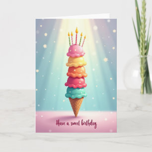 Tarjeta de Cumpleaños con Pilas de Helado Dulce