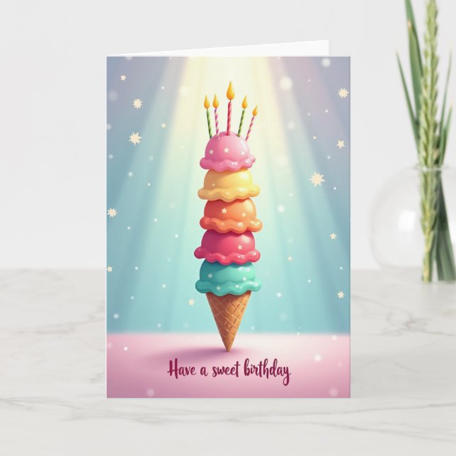 Tarjeta de Cumpleaños con Pilas de Helado Dulce (Anverso)