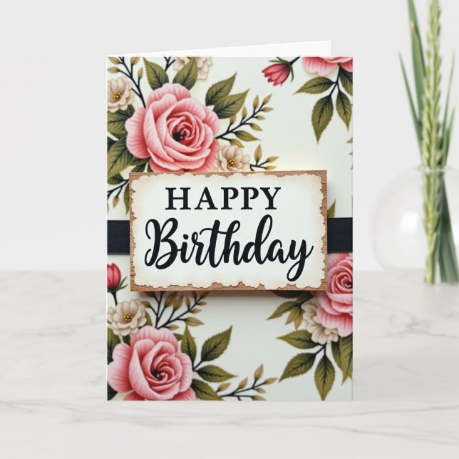 Tarjeta de cumpleaños con placa rústica (Anverso)