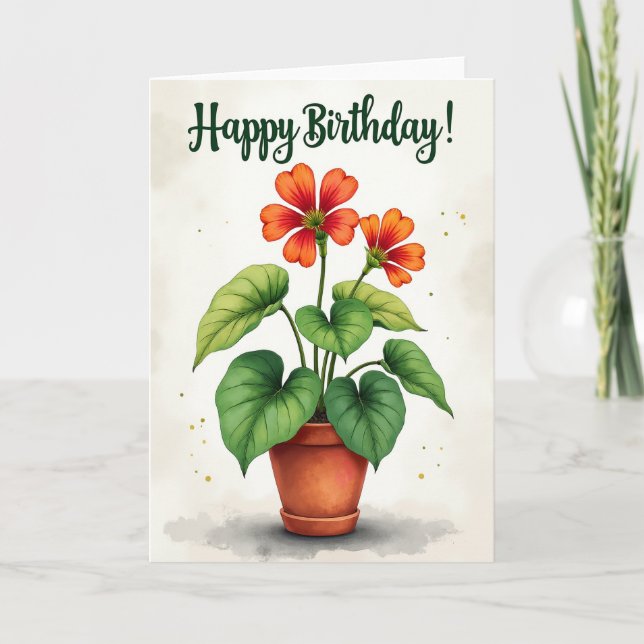 Tarjeta de cumpleaños con planta en maceta dulce (Anverso)