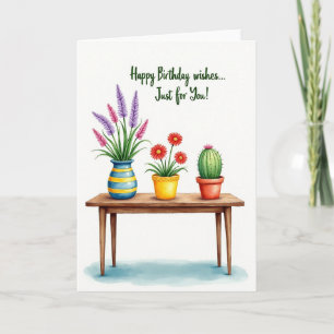 Tarjeta de Cumpleaños con Plantas en Macetas Dulce